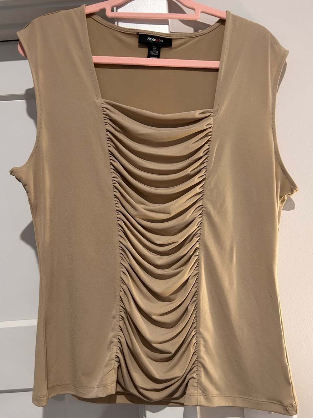 Style & Co. Ruched Front Cap-Sleeve Tank Top - Tan